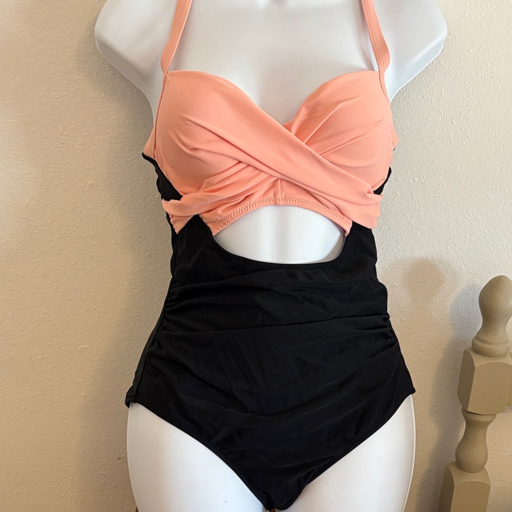 Chic Black and Peach Swimsuit